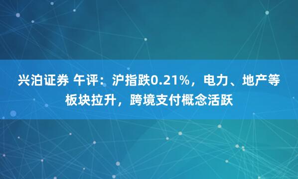 兴泊证券 午评：沪指跌0.21%，电力、地产等板块拉升，跨境支付概念活跃